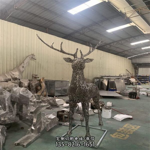 大型不锈钢镂空鹿公园抽象麋鹿动物雕塑仿真梅花鹿摆件（4）