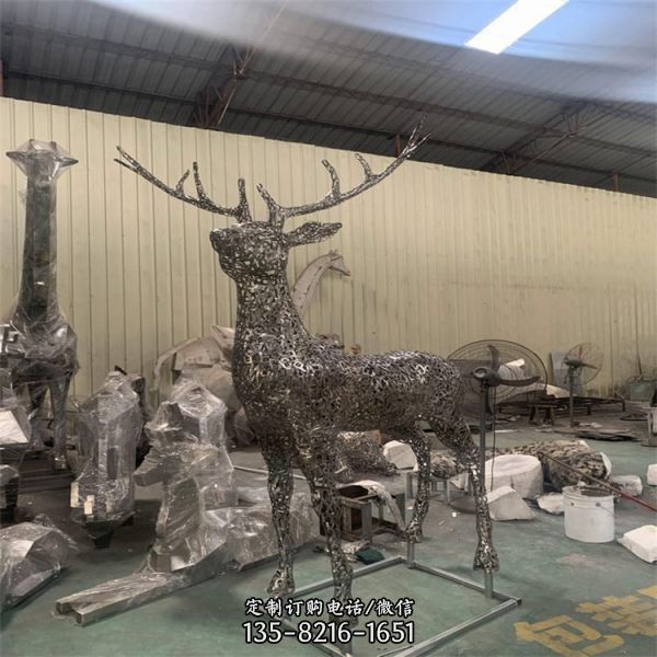 大型不锈钢镂空鹿公园抽象麋鹿动物雕塑仿真梅花鹿摆件（5）