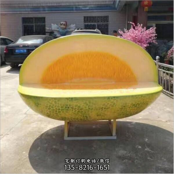玻璃钢哈密瓜坐凳雕塑 水果造型座椅 采摘园装饰摆件（1）