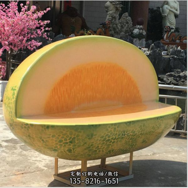 玻璃钢哈密瓜坐凳雕塑 水果造型座椅 采摘园装饰摆件（2）