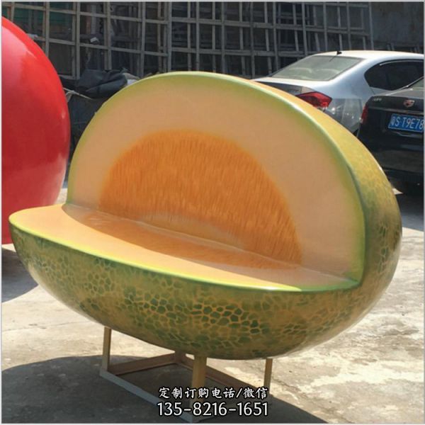 玻璃钢哈密瓜坐凳雕塑 水果造型座椅 采摘园装饰摆件（3）