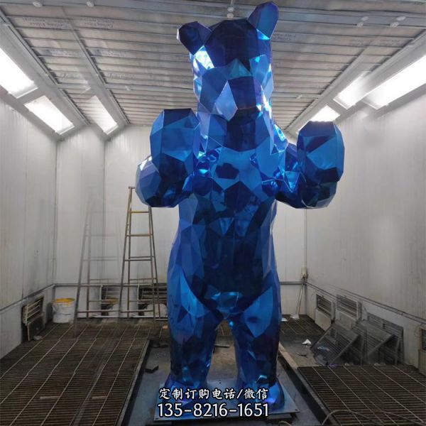 不锈钢几何切面熊雕塑园林商业街卡通动物装饰摆件