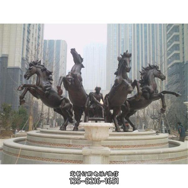 驯马自由——大型玻璃钢仿铜马群雕塑