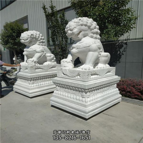 企业工厂大理石石雕门口一对狮子雕塑