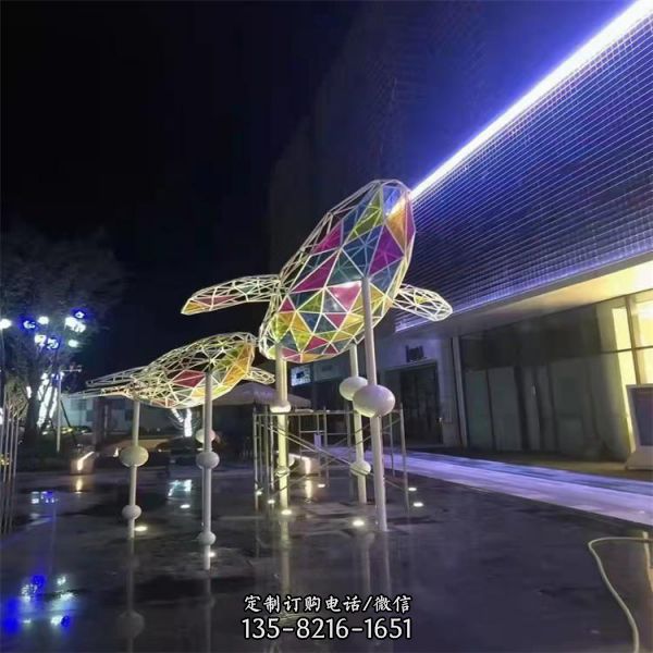 大型不锈钢景观雕塑 广场抽象镂空发光鲸鱼摆件 （3）