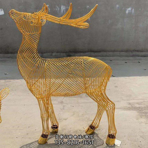 不锈钢镂空户外园林景观大型梅花鹿雕塑