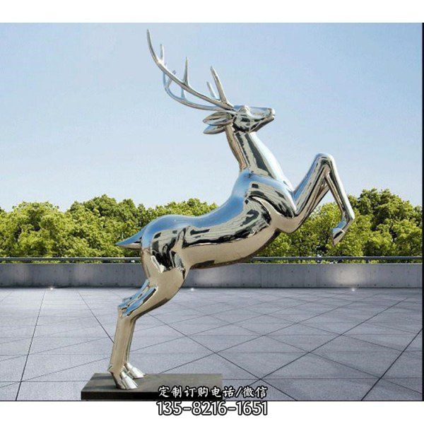 不锈钢镜面户外跳跃的梅花鹿雕塑