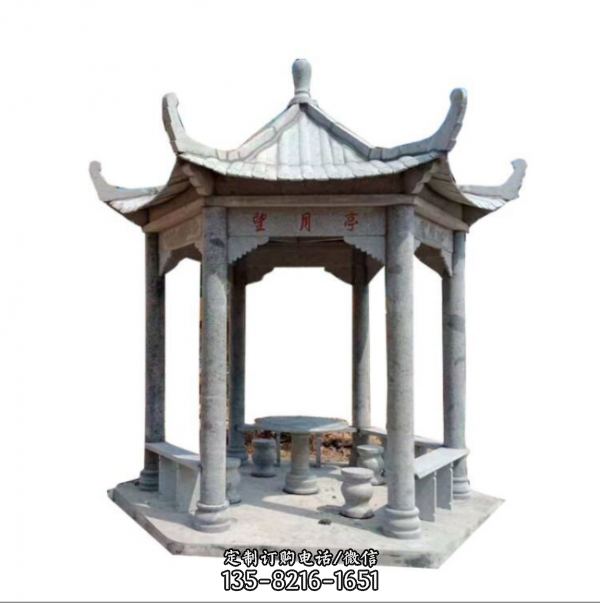 公园青石仿古中式双层六角石雕亭子（2）