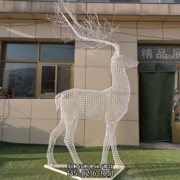不锈钢镂空户外园林景观网格梅花鹿雕塑