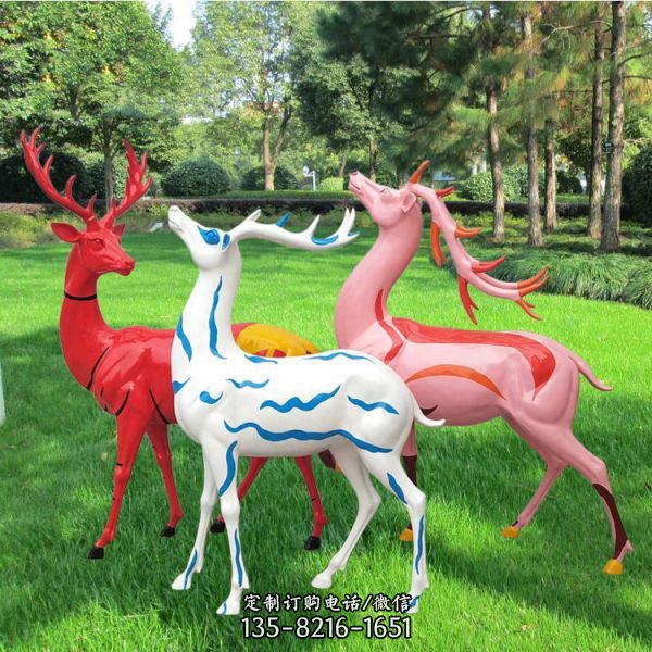 玻璃钢彩绘鹿雕塑户外园林景观装饰梅花鹿摆件（2）