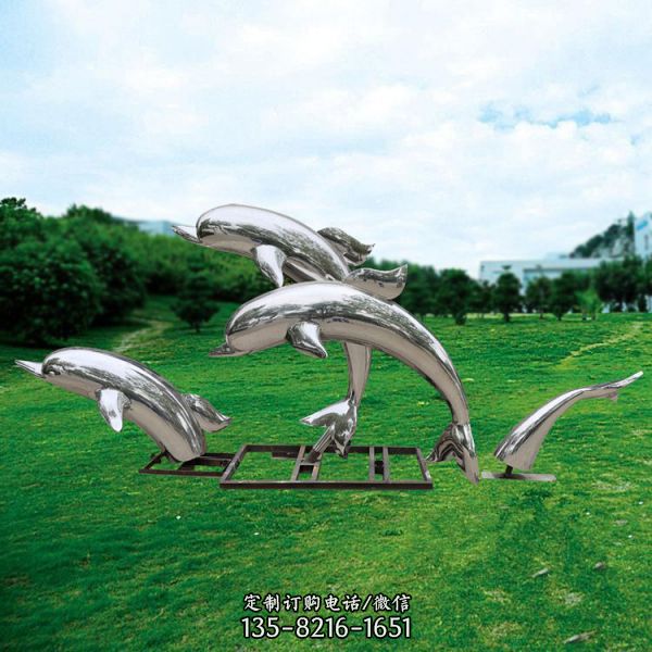 海豚嬉戏镜面不锈钢海豚雕塑（6）
