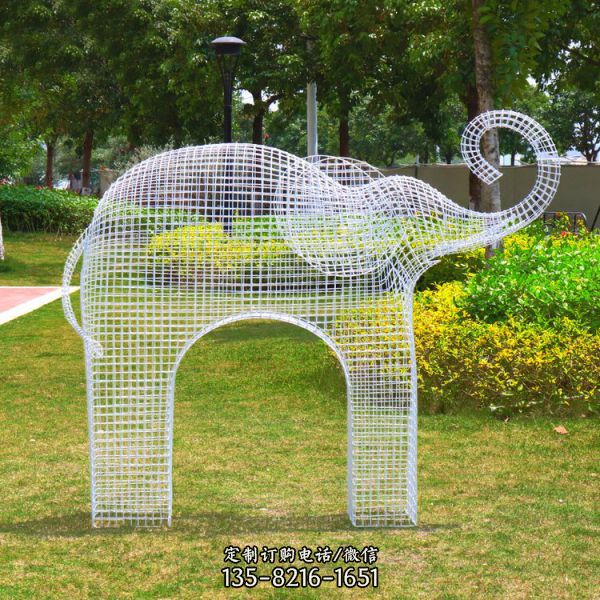 室外草坪房地产不锈钢镂空大象铁艺雕塑工艺品摆件（3）