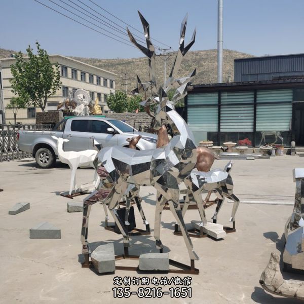 不锈钢艺术鹿雕塑户外售楼部公园绿地景观动物小品（1）