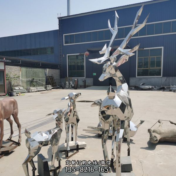 不锈钢艺术鹿雕塑户外售楼部公园绿地景观动物小品（5）