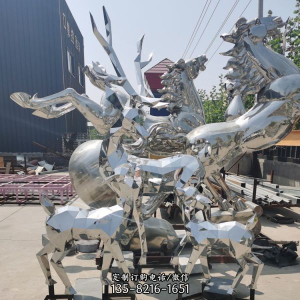 不锈钢艺术鹿雕塑户外售楼部公园绿地景观动物小品（3）