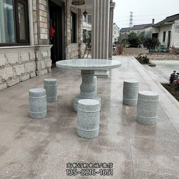 花园阳台上花岗岩休闲1米圆石桌4石鼓凳整套900mm方形石桌