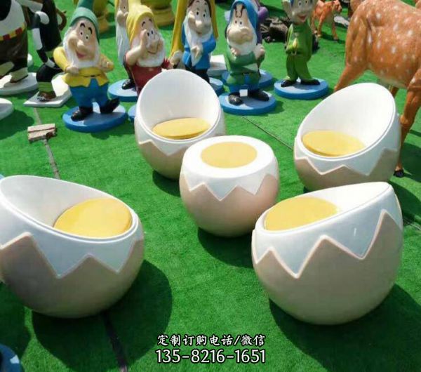 商场美陈绿地公园玻璃钢鸡蛋壳休闲座椅雕塑摆件（2）