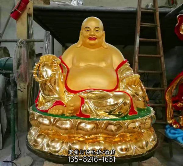 寺院供奉弥勒佛玻璃钢贴金佛像伽蓝菩萨铜雕塑（5）