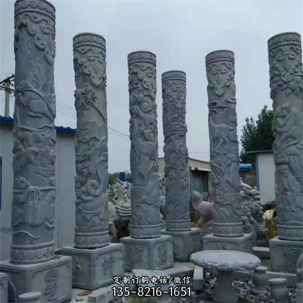 景区青石仿古石雕龙柱雕塑（2）