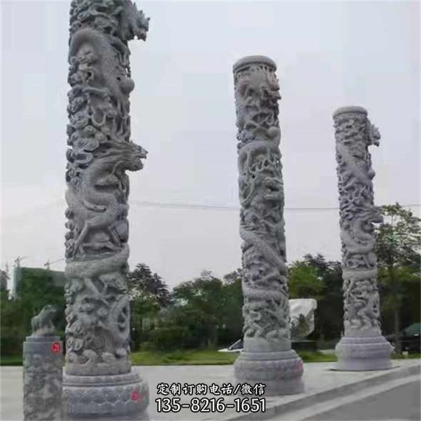 景区青石仿古石雕龙柱雕塑（4）