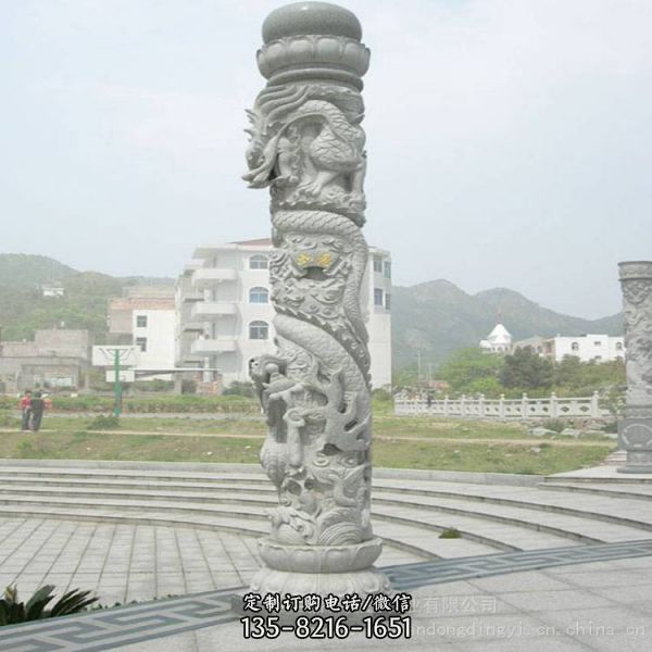 户外广场大理石石雕浮雕龙石柱雕塑（5）