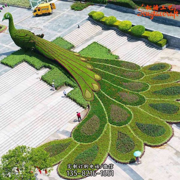 仿真大型绿雕孔雀蝴蝶草皮雕塑小区绿化装饰（2）