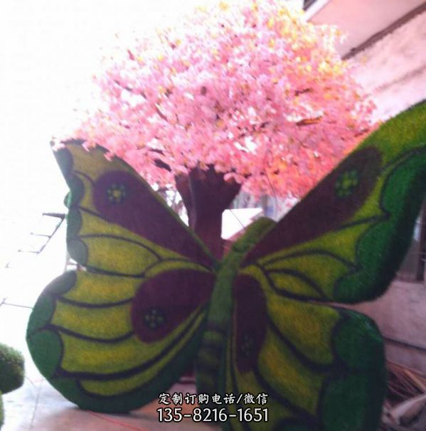 仿真大型绿雕孔雀蝴蝶草皮雕塑小区绿化装饰（4）