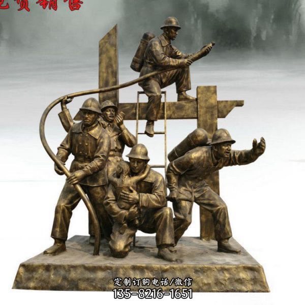 广场摆放消防英雄铜雕塑像（3）