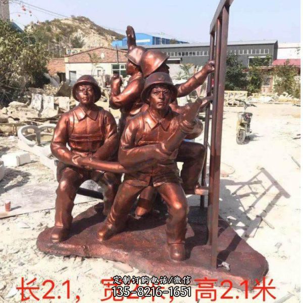 广场摆放消防英雄铜雕塑像（4）