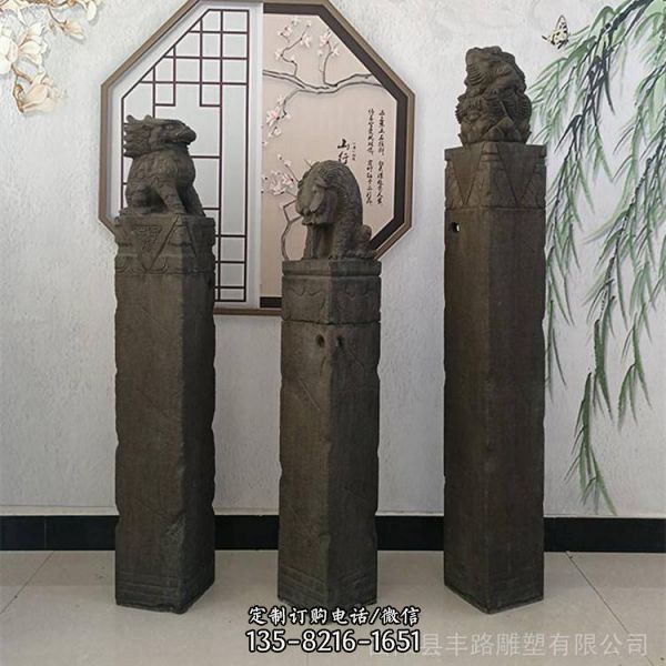 仿古做旧大理石石雕栓马柱雕塑（1）