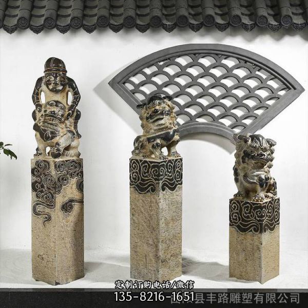 仿古做旧大理石石雕栓马柱雕塑（4）