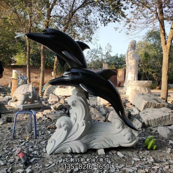 黑色海豚大理石雕塑