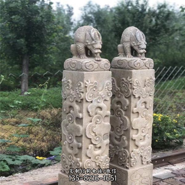 青石摆件栓马柱 石狮子动物雕刻栓马柱雕塑（1）