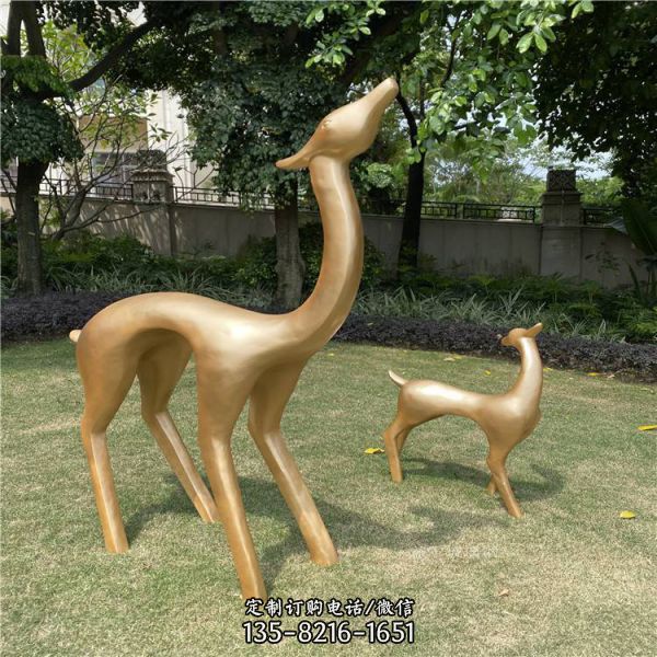  定制户外景观摆件公园绿地动物雕塑 玻璃钢金色鹿雕塑（1）