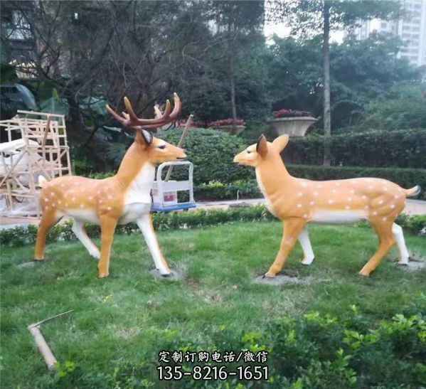 户外大型仿真动物梅花鹿摆件花园林景观公园售楼处装饰玻璃钢雕塑（4）