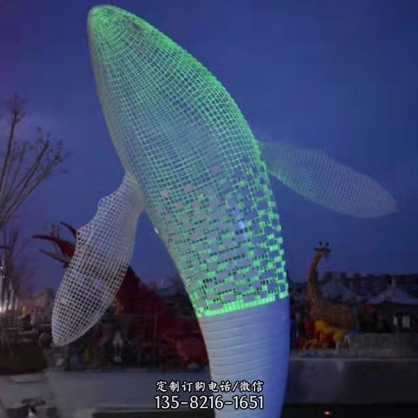 不锈钢编织鲸鱼雕塑商场酒店水景商业街广场景观镂空海豚雕塑