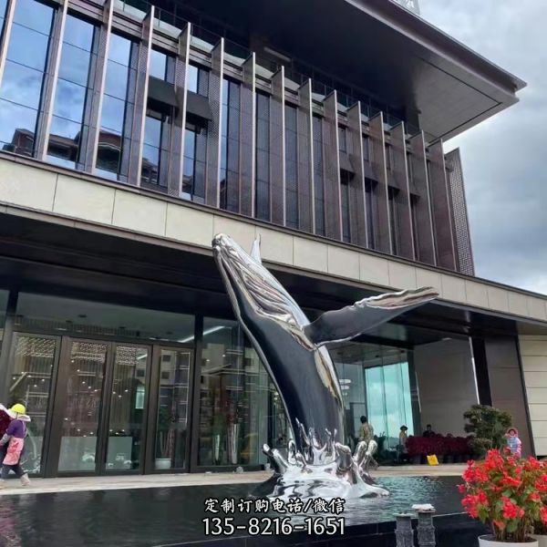 不锈钢编织鲸鱼雕塑商场酒店水景商业街广场景观镂空海豚雕塑（6）