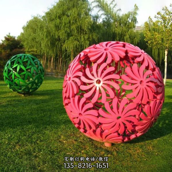 不锈钢楼空球，竹叶纹、花纹装饰球