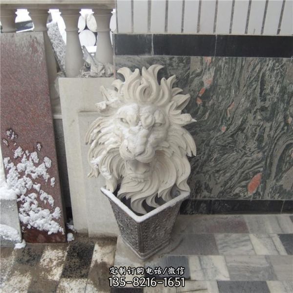 别墅企业晚霞红石雕园林景观大型狮子雕塑（1）