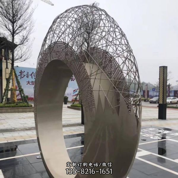 不锈钢镂空圆环雕塑商业街小区水景摆件（2）