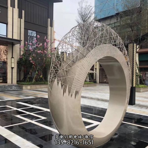 不锈钢镂空圆环雕塑商业街小区水景摆件