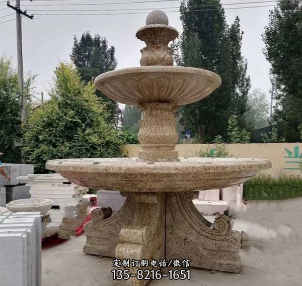 石雕喷泉欧式水钵大理石黄锈石庭院流水风水球喷泉雕塑（1）