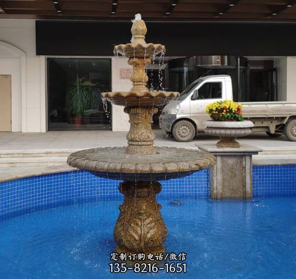 石雕喷泉欧式水钵大理石黄锈石庭院流水风水球喷泉雕塑（4）