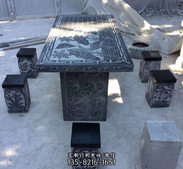 中式庭院摆放青石仿古石桌子 （5）