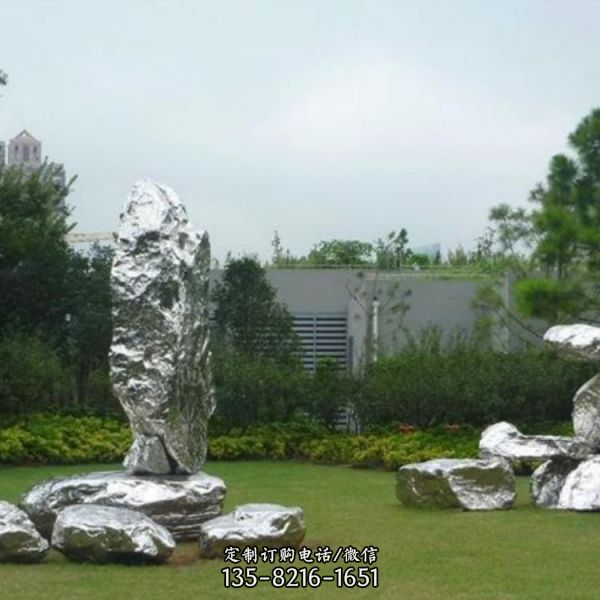 城市酒店广场摆放不锈钢抽象镂空假山水景雕塑 （2）