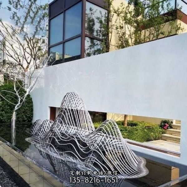 城市酒店广场摆放不锈钢抽象镂空假山水景雕塑 （4）