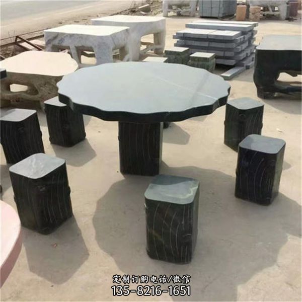 园林庭院大理石雕刻圆桌子休闲摆件（3）