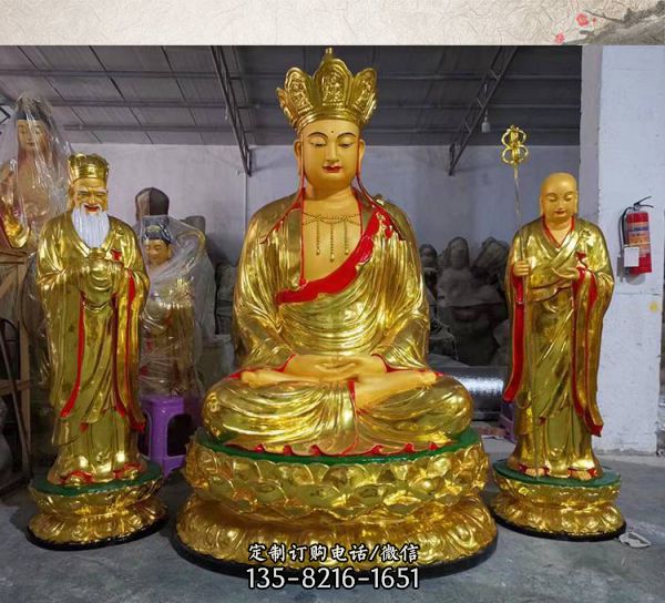 寺庙室内供奉地藏菩萨树脂贴金佛像雕塑（1）