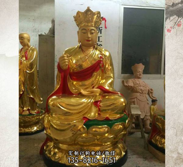 寺庙室内供奉地藏菩萨树脂贴金佛像雕塑（4）
