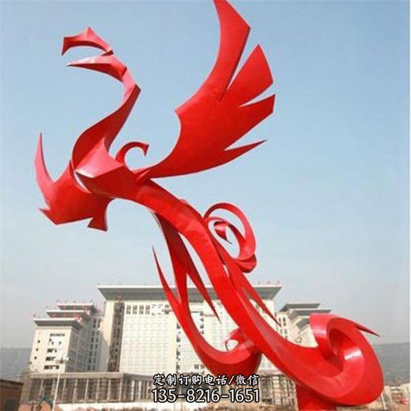 大型广场不锈钢抽象彩绘凤凰形象文化宣传雕塑  （4）